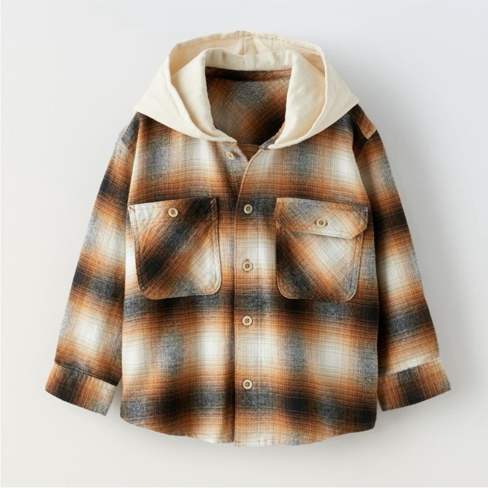 ZARA HOODED PLAID OVERSHIRT